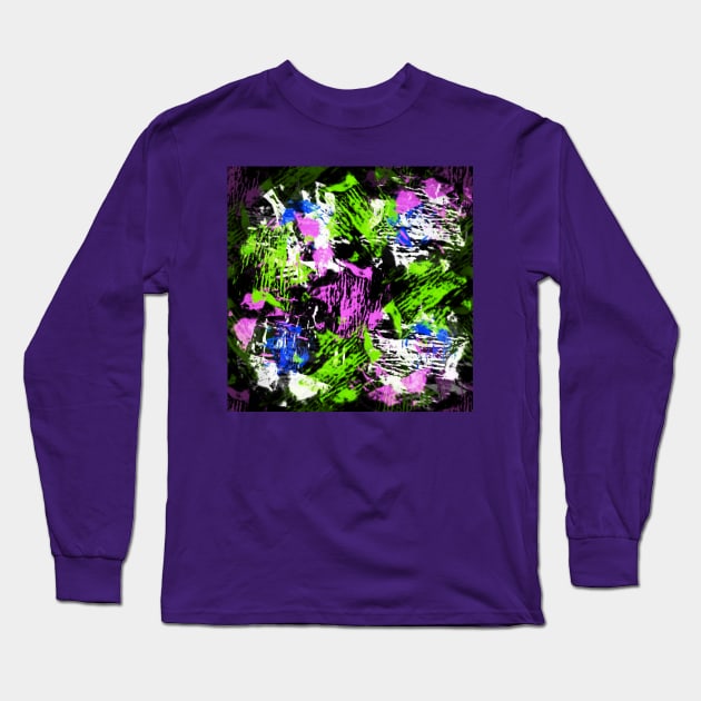 Purple, blue, green and white on black Long Sleeve T-Shirt by TiiaVissak